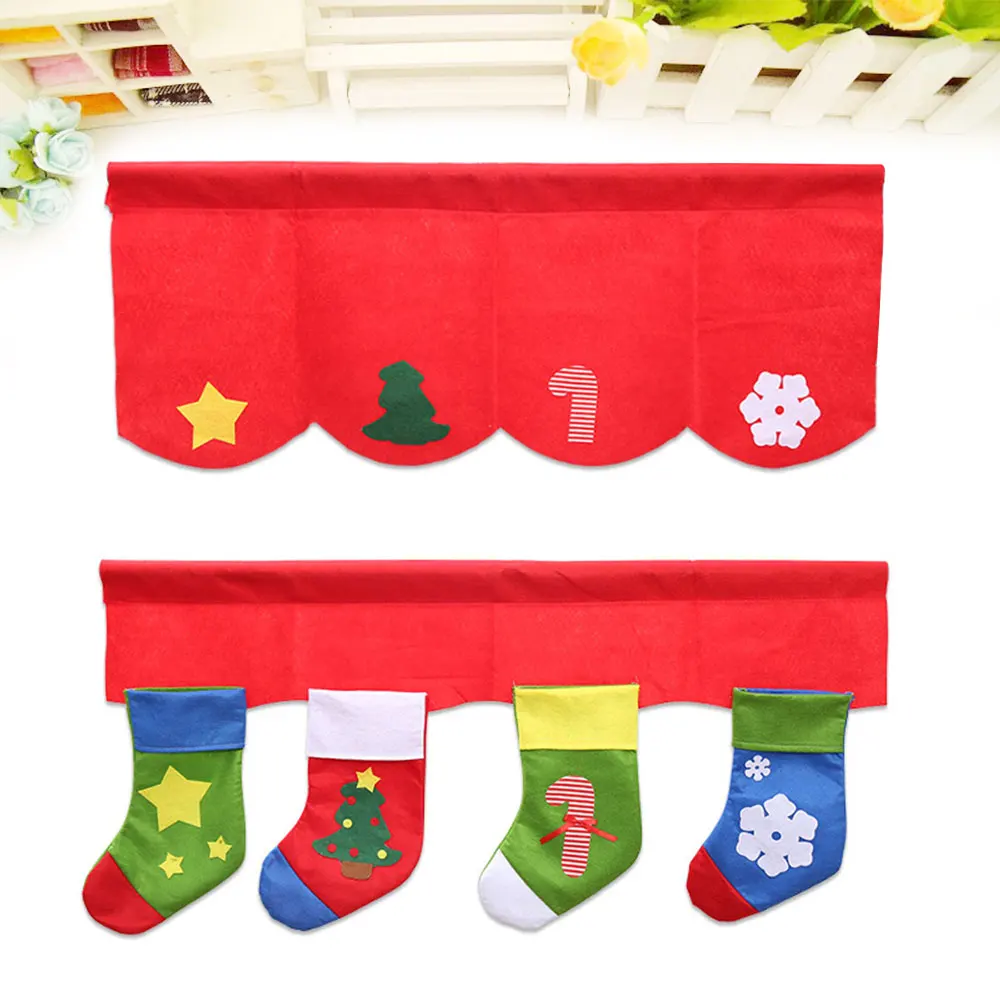 Festival Decor Pennant 2Pcs/Set Christmas Stockings Xmas Curtains Home &Amp Living Window Decoration Cute Decorative Supplies | Дом и сад