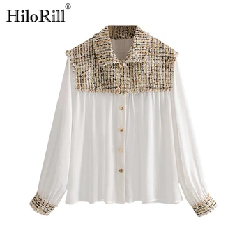 Fashion Tweed Patchwork Blouse Women Loose Casual Long Sleeve Top Female Chic Ladies Office Turn Down Collar Shirt Camisas
Fashion Tweed Patchwork Blouse Women Loose Casual Long Sleeve Top Female Chic Ladies Office Turn Down Collar Shirt Camisas