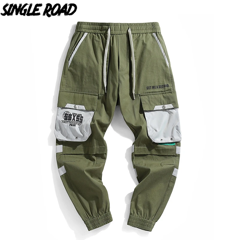 Фото SingleRoad мужские брюки карго Мужская мода 2021 зеленые мешковатые боковые | Повседневные брюки (4001359306039)