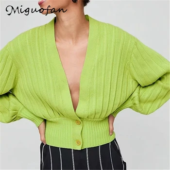 

Miguofan Solid color women cardigan sweater mohair V-neck button knitted female batwing sleeve autumn winter jumper coats 2019