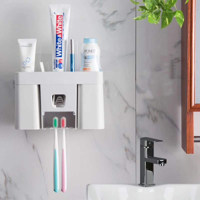 

Convenient Durable Magnetic Toothbrush Holder and Toothpaste Dispenser Save Space Storage Dust-proof for Bathroom Accessories
