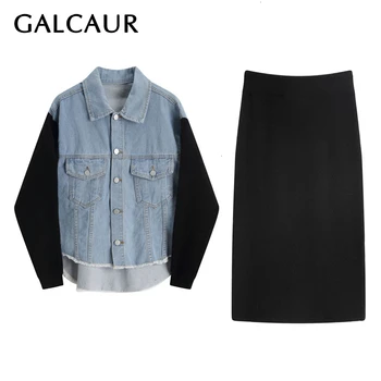 GALCAUR Korean Two Piece Set Women Lapel Collar Patchwork Hit Color Denim Jacket Knitted High Waist Skirt 2020 Autumn Clothes 
GALCAUR Korean Two Piece Set Women Lapel Collar Patchwork Hit Color Denim Jacket Knitted High Waist Skirt 2020 Autumn Clothes