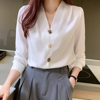 COIGARSAM French Style Chiffon blouse women New Spring Vintage V-Neck blusas womens tops and blouses White Apricot 8269 
COIGARSAM French Style Chiffon blouse women New Spring Vintage V-Neck blusas womens tops and blouses White Apricot 8269