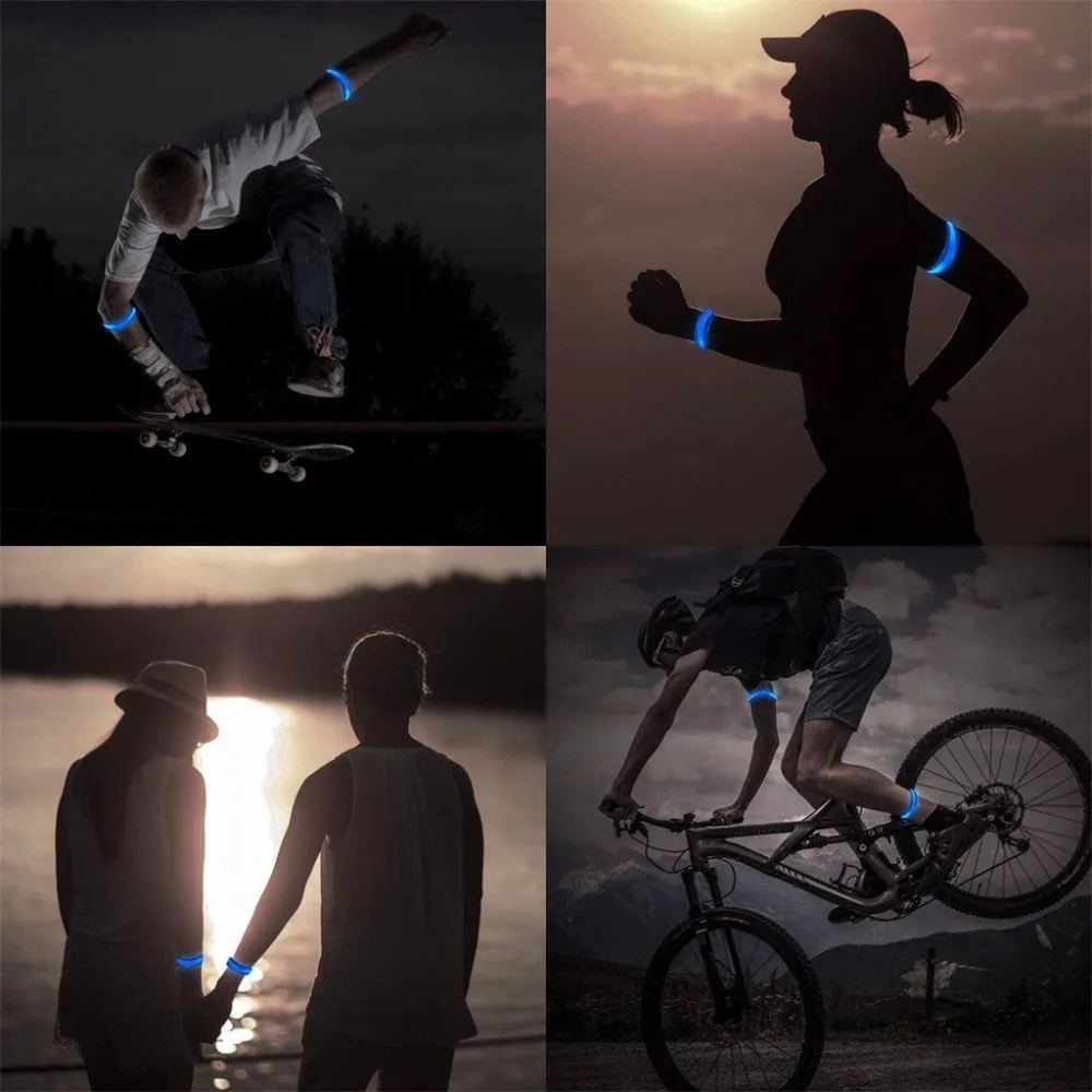 LED Armband 4-Pack Glow Bracelet Safety Light-Up Sports Wristband Ankle Reflective Strips with LED Flashing Lights for Running (21)