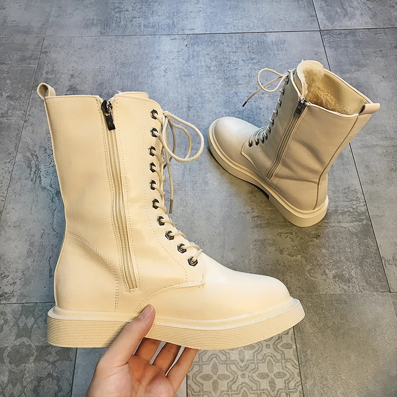 Brand Women's Shoes Lady Boots Plush Lace Up Boots-women Winter Footwear Zipper Round Toe Fashion Ladies Med Fur 2019 Riding 
Brand Women's Shoes Lady Boots Plush Lace Up Boots-women Winter Footwear Zipper Round Toe Fashion Ladies Med Fur 2019 Riding