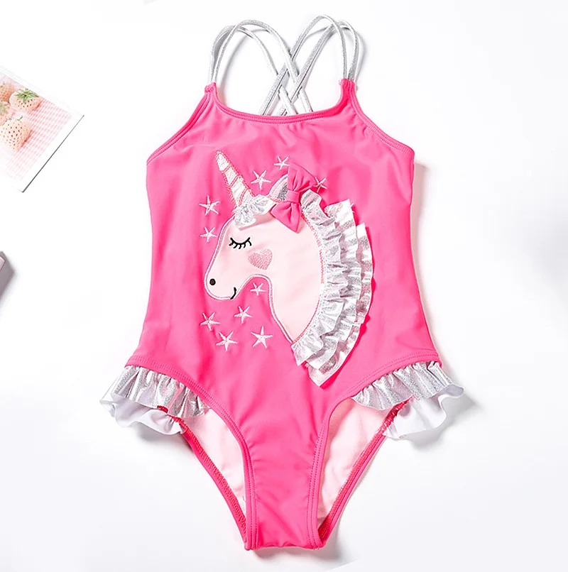 

1-8 Years Unicorn Girl One Piece Swimsuit Kids Cross Back Children's Swimwear Toddler Girls Bathing Suit Monokini Beachwear 2022