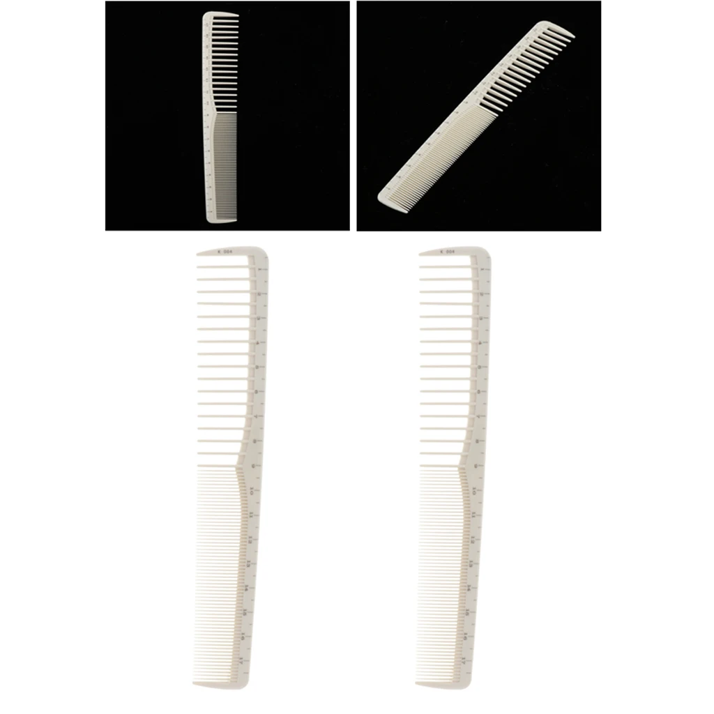 2 In1 2 Pieces White Professional Hair Styling Combs, Heat-resistance Hair Cutting Combs With Measurements 2 In1 2 Pieces White Professional Hair Styling Combs, Heat-resistance Hair Cutting Combs With Measurements