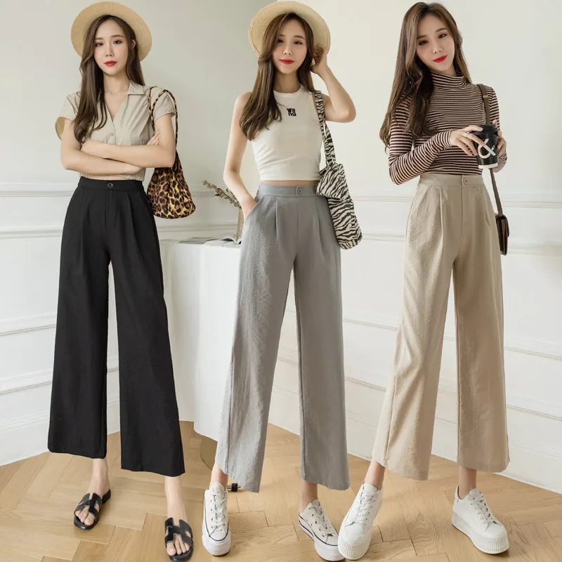 

2023 Spring Casual Loose Oversize Woman Wide Leg Pants Newest Summer Slim Soild Trousers Korean Woman Casual Trousers