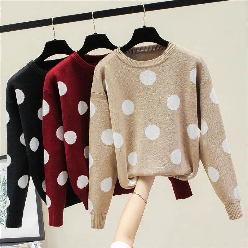 OHRYIYIE Loose Long Sleeve Polka Dot Sweater Female Casual Pullover Knitted Tops Ladies Autumn Winter O-neck Sweaters Jumpers
OHRYIYIE Loose Long Sleeve Polka Dot Sweater Female Casual Pullover Knitted Tops Ladies Autumn Winter O-neck Sweaters Jumpers