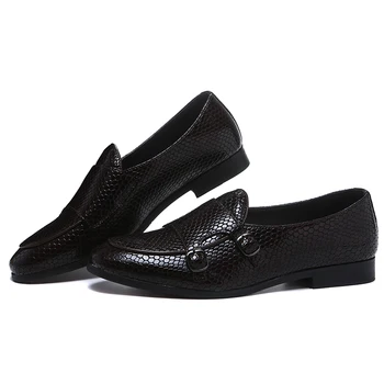 

Casual Lightweight Men's Penny Slip-On Snake-grain Pattern Moccasin Shoes Double Monk Strap Loafer Black Size 6~13