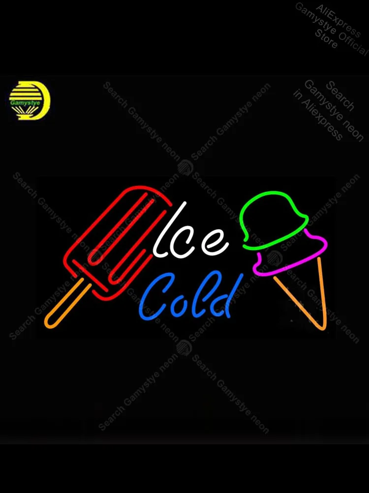 Фото Неоновая вывеска для холода льда с логотипом холодный напиток неоновый