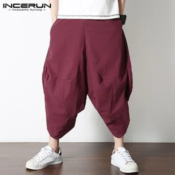 Men Harem Pants Solid Joggers Streetwear Pockets Cotton Linen Drop-crotch Trousers Men Retro Elastic Waist Loose Pants INCERUN
Men Harem Pants Solid Joggers Streetwear Pockets Cotton Linen Drop-crotch Trousers Men Retro Elastic Waist Loose Pants INCERUN