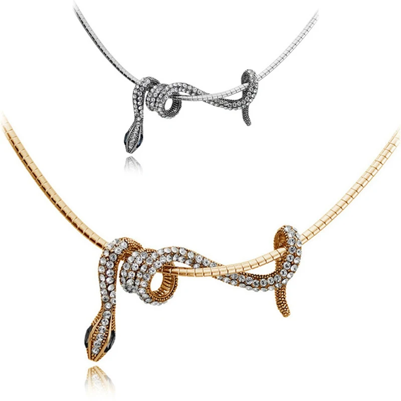 Ожерелье в виде змеи с фианитами золотого/серебряного цвета подвеска Медузы