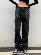 Vintage Harajuku Style Women Jeans Trousers Retro Fashion Checkerboard Design Denim High Waist Straight Casualcowboy Women Pants
Vintage Harajuku Style Women Jeans Trousers Retro Fashion Checkerboard Design Denim High Waist Straight Casualcowboy Women Pants