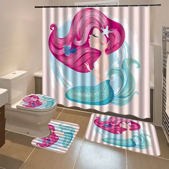 Pink Mermaid Shower Curtain Waterproof Fabric Bathroom Decor With 12 Hooks Cartoon Mermaid Wave Fish Bathroom Floor Pad Set
Pink Mermaid Shower Curtain Waterproof Fabric Bathroom Decor With 12 Hooks Cartoon Mermaid Wave Fish Bathroom Floor Pad Set