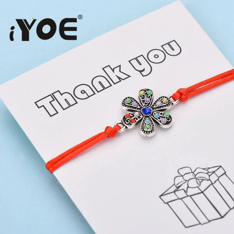 iYOE Wish Card Thank You Multi Color Flower Bracelets For Women Hand Braided Red Thread Charm Bracelet Friendship Jewelry
iYOE Wish Card Thank You Multi Color Flower Bracelets For Women Hand Braided Red Thread Charm Bracelet Friendship Jewelry