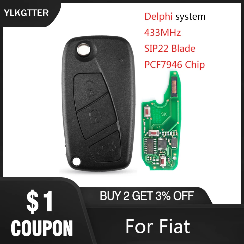 YLKGTTER 3Button Auto Remote Key Compatible for FIAT Fiorino Qubo Panda EVO with PCF7946 Chip 433 MHz for Delphi BSI SIP22 Blade
YLKGTTER 3Button Auto Remote Key Compatible for FIAT Fiorino Qubo Panda EVO with PCF7946 Chip 433 MHz for Delphi BSI SIP22 Blade