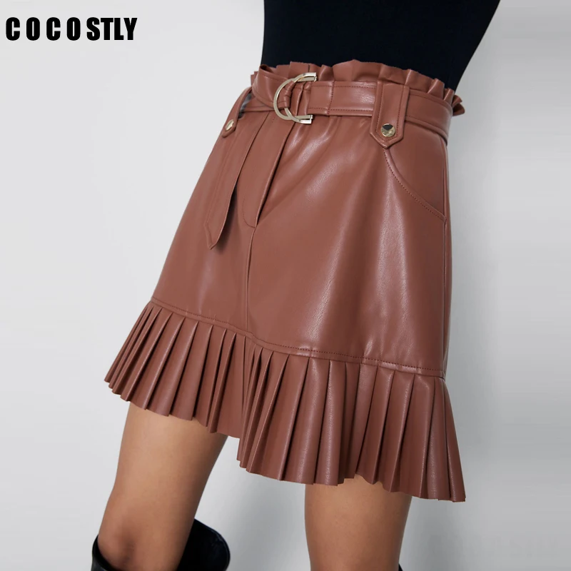 Tie Belt Waist Pockets Skirts Women Fashion Small Pleated Faux Leather Skirt Women Elegant Mini Skirts Female Ladies
Tie Belt Waist Pockets Skirts Women Fashion Small Pleated Faux Leather Skirt Women Elegant Mini Skirts Female Ladies