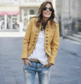 Retro Women Casual Coats Autumn 2020 Female Solid Yellow Buttons Stand Collar Office Work Jacket Outwear Ladies Fashion OL Coats
Retro Women Casual Coats Autumn 2020 Female Solid Yellow Buttons Stand Collar Office Work Jacket Outwear Ladies Fashion OL Coats