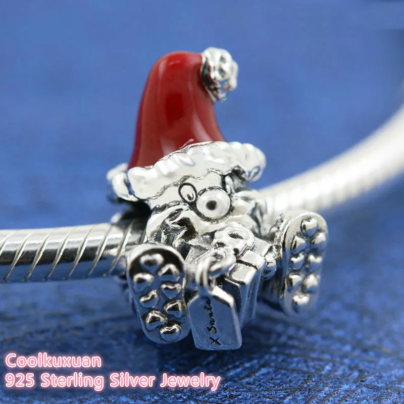 

Christmas Seated Santa Claus & Present Charm 100% 925 Sterling Silver beads Fits Original Pandora bracelets Jewelry Making