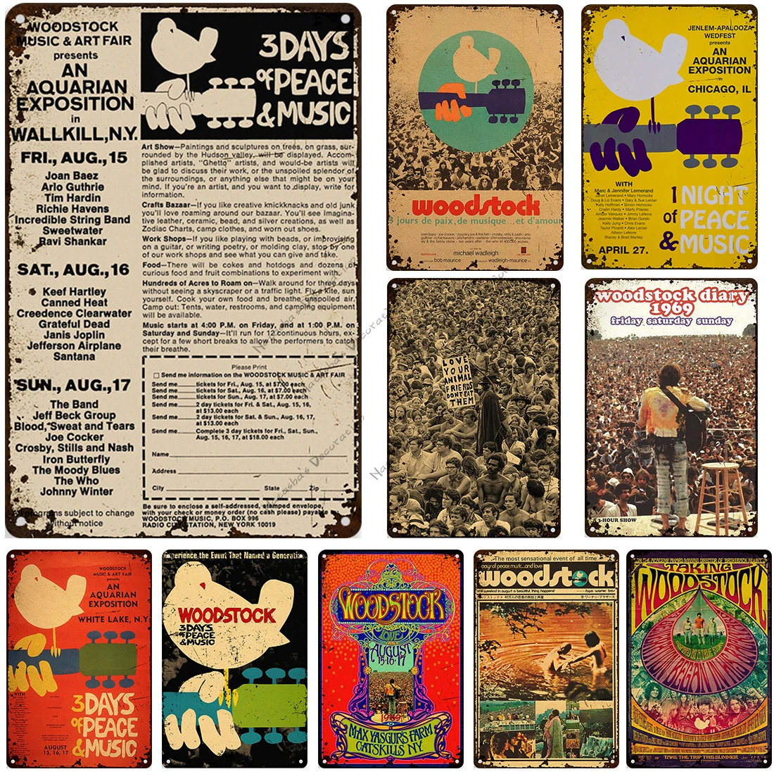 Фото Металлический постер Woodstock для музыкального фестиваля ржавый ретро рок