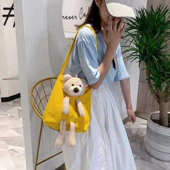 Classic Texture Women Casual Shoulder Bag Creative Design Chic Cartoon Bear Canvas Female Daily Travel Handbag Totes 
Classic Texture Women Casual Shoulder Bag Creative Design Chic Cartoon Bear Canvas Female Daily Travel Handbag Totes