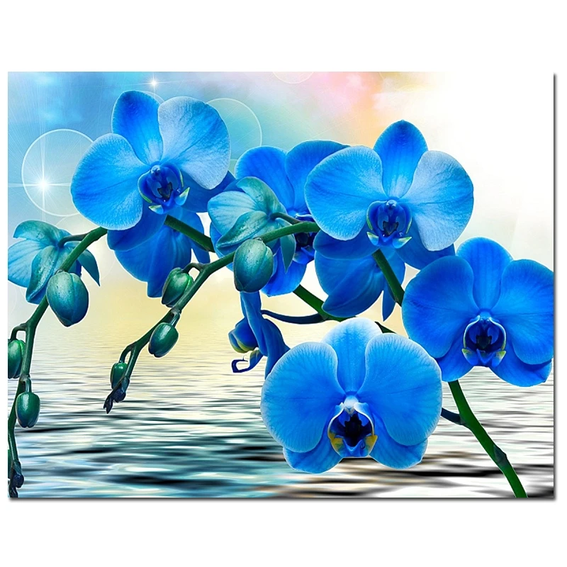 Diamond Painting blue orchid 5D DIY Mosaic Embroidery flowers Full Square Round Decor Home Picture Of Rhinestone | Дом и сад