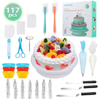 117/124Pcs DIY Cake Decorating Bakery Tools Kit Cake Turntable Set Pastry Tube Fondant Tool Kitchen Dessert Baking Supplies