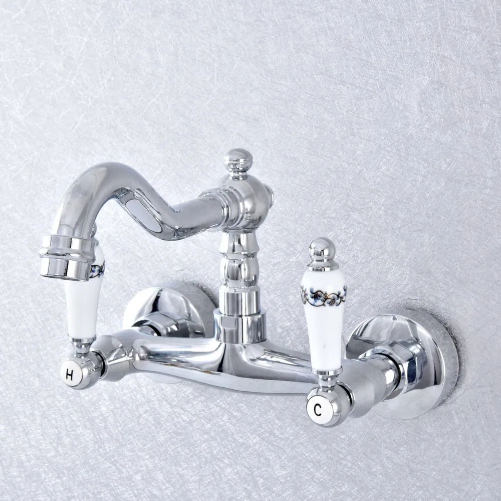 Polished Chrome Brass Wall Mounted Bathroom Kitchen Sink Faucet Swivel Spout Mixer Tap Dual Ceramic Handles Levers msf771
Polished Chrome Brass Wall Mounted Bathroom Kitchen Sink Faucet Swivel Spout Mixer Tap Dual Ceramic Handles Levers msf771