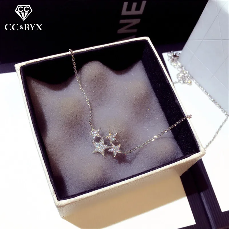 CC Necklaces Pendants Women Star Cubic Zirconia Short Clavicle Chain Simple Bridal Wedding Fashion Jewelry Drop Shipping CCN709 | Украшения