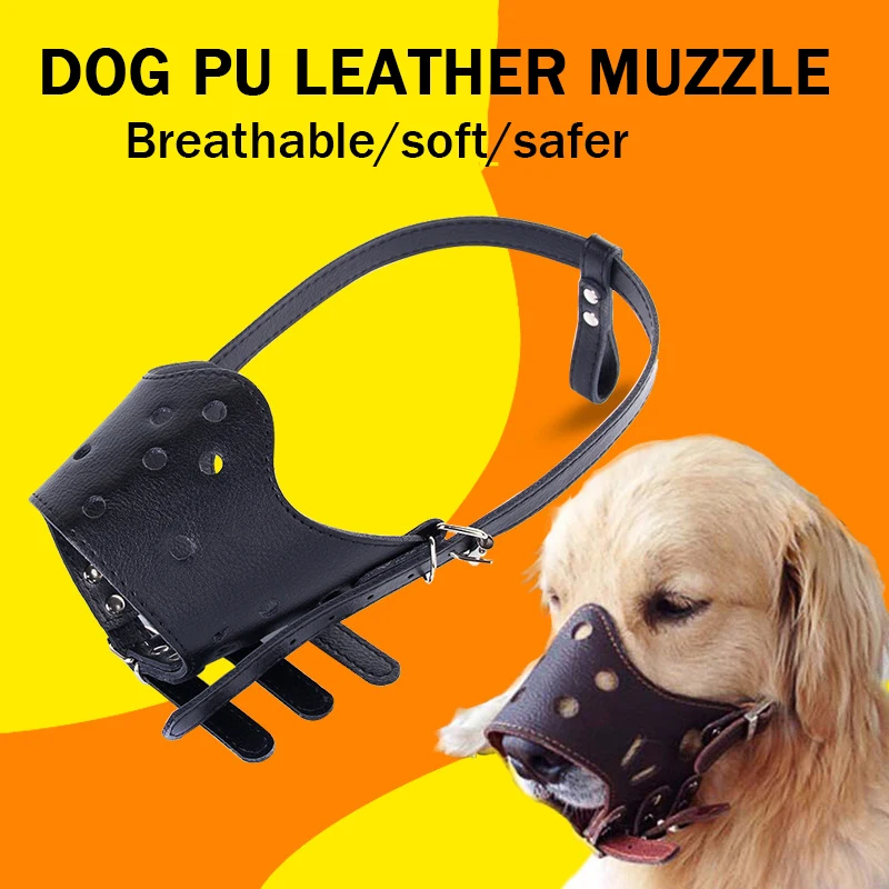 Muzzle Dog Soft Pu Leather Mouth Cover Mask Anti-Biting Anti-Barking Chewing Medium Large Pooch | Дом и сад