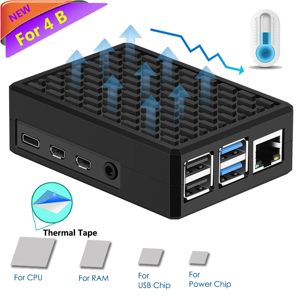 

Raspberry Pi 4B Metal Aluminum Alloy Case/Passive Cooling Shell Metal Enclosure Heat Dissipation with Heatsink for Pi 4 Model B