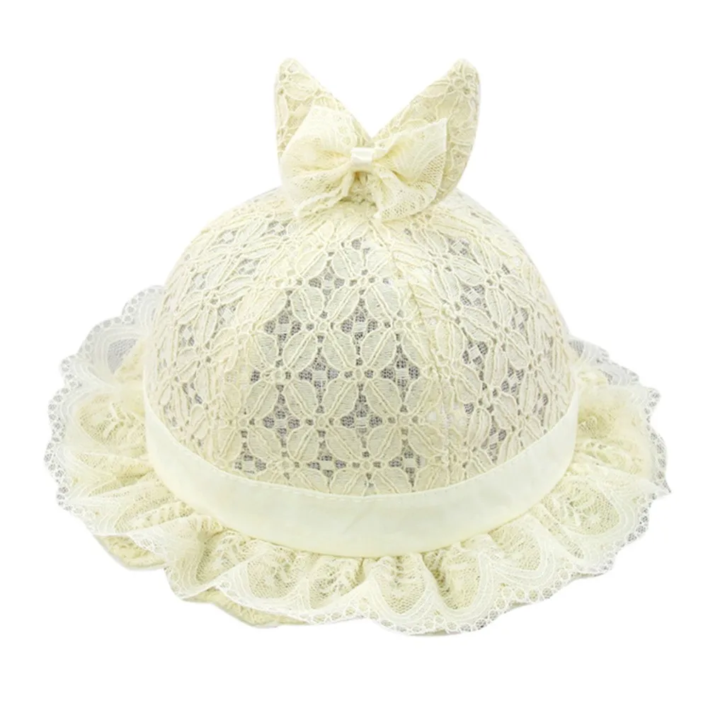 Flower Baby Princess Hat Lace Rabbit Ear Hollow Infant Kids Beach Bucket Hats Toddler Girls Sun Hats Children Trip Caps