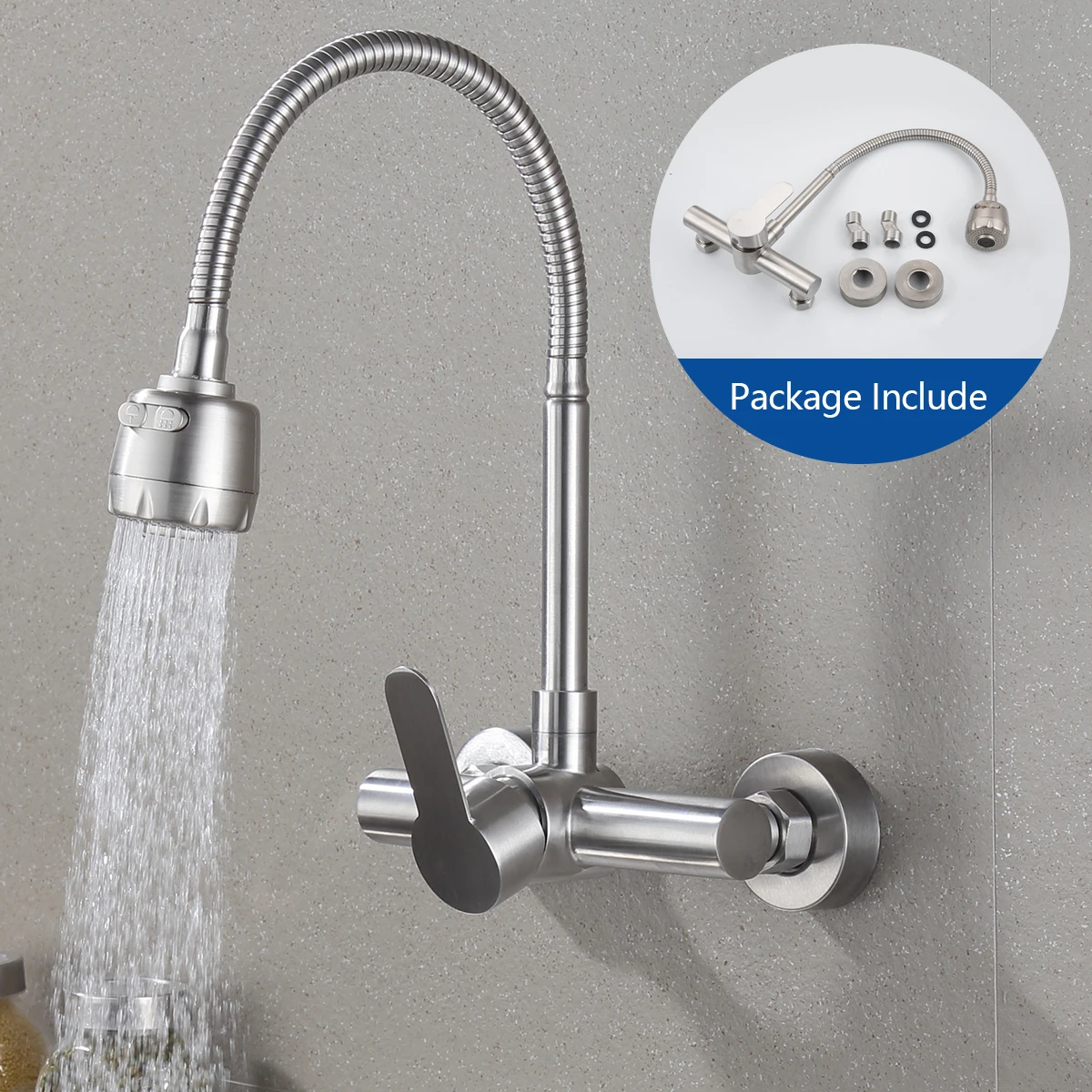 Generic Kitchen Mixers Faucet Wall Mounted Cold & Water Stainless Steel