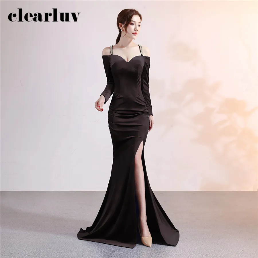 Sling Evening Dress Velour Off The Shoulder Split Formal Dress DX363-1 2020 Plus Size Prom Dress Black Long Sleeves Evening Gown
Sling Evening Dress Velour Off The Shoulder Split Formal Dress DX363-1 2020 Plus Size Prom Dress Black Long Sleeves Evening Gown