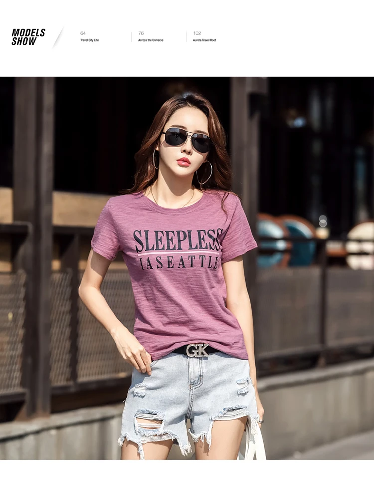 New 95% Cotton letter Women T-shirt Summer Short Sleeve Round Neck Harajuku Printing Tee Women Casual Fashion Female Tops