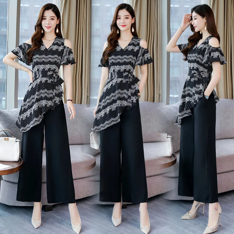 Off-Shoulder V-neck Pattern Printed Shirt 2019 Summer New Style Trousers Wide Leg Pants Set
Off-Shoulder V-neck Pattern Printed Shirt 2019 Summer New Style Trousers Wide Leg Pants Set