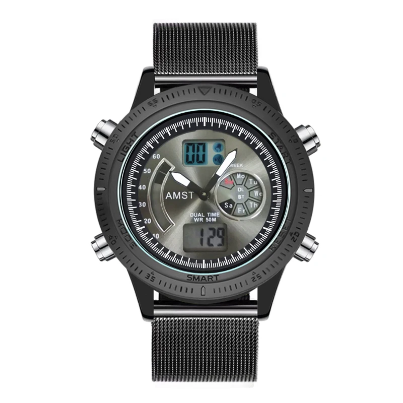 Mens watches Quartz dual movement waterproof Pedometer Luminous alarm clock Stainless Steel Mesh belt 5Bar Stopwatch AMST3042
Mens watches Quartz dual movement waterproof Pedometer Luminous alarm clock Stainless Steel Mesh belt 5Bar Stopwatch AMST3042