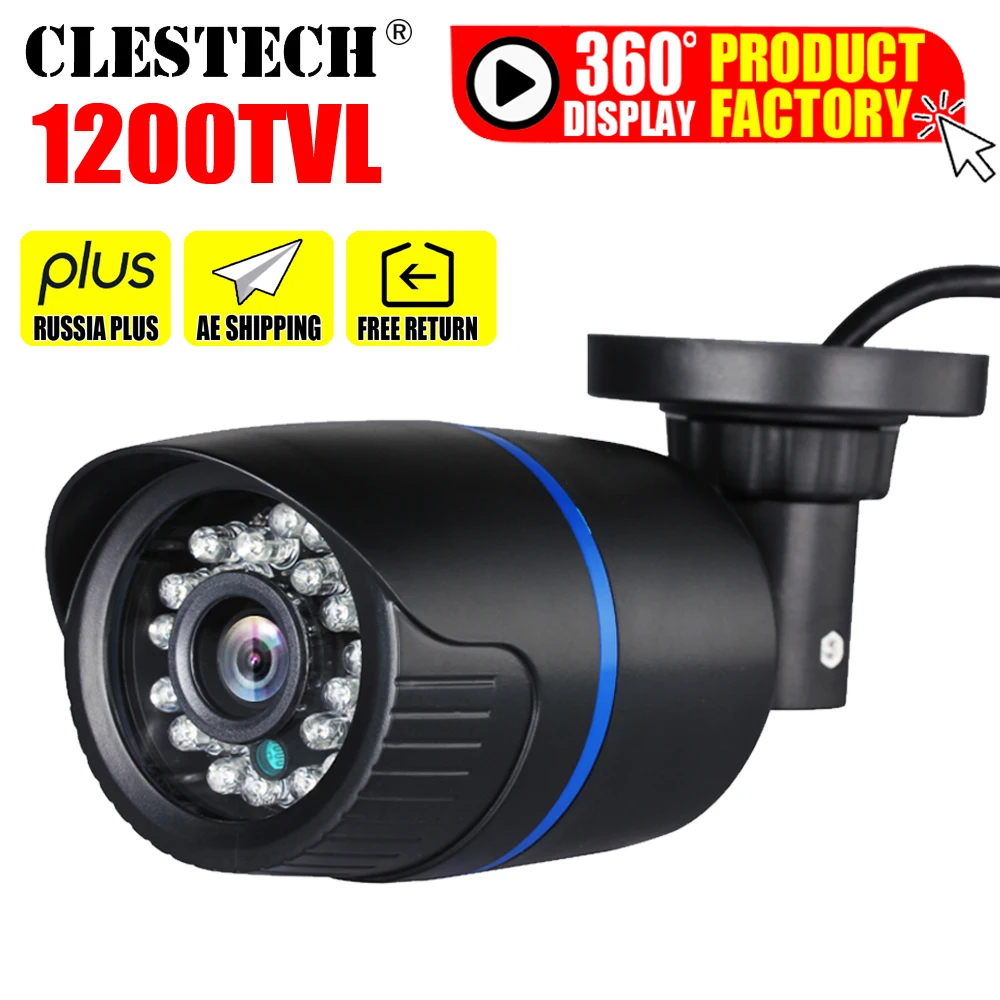 

Wholesale Real 1200TVL Cmos HD CCTV Camera IRCUT 24led 30m Night Vision Video Waterproof IP66 monitoring security mini vidicon