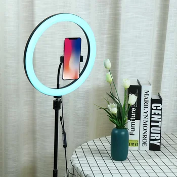 RGB Dimmable LED Ring Light 110-240V 13" bluetooth Photography Lamp For Camera Phone Selfie Makeup Height-adjustable Stand
RGB Dimmable LED Ring Light 110-240V 13" bluetooth Photography Lamp For Camera Phone Selfie Makeup Height-adjustable Stand