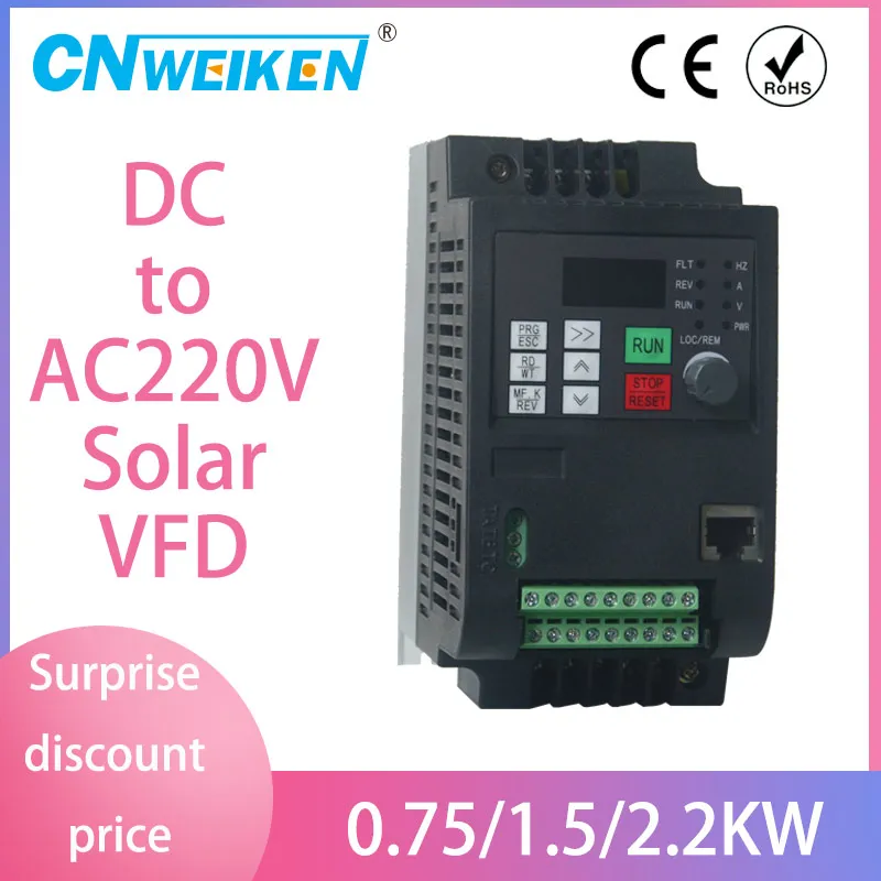 WK310 Vector Control frequency converter DC 200V-400V to Three-phase 220V solar pump inverter with MPPT control
WK310 Vector Control frequency converter DC 200V-400V to Three-phase 220V solar pump inverter with MPPT control