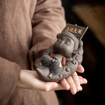 New Nezha decorative sculpture statue, purple sand mythical figure tea set decoration, cute ceramic home decoration craft gift 
New Nezha decorative sculpture statue, purple sand mythical figure tea set decoration, cute ceramic home decoration craft gift
