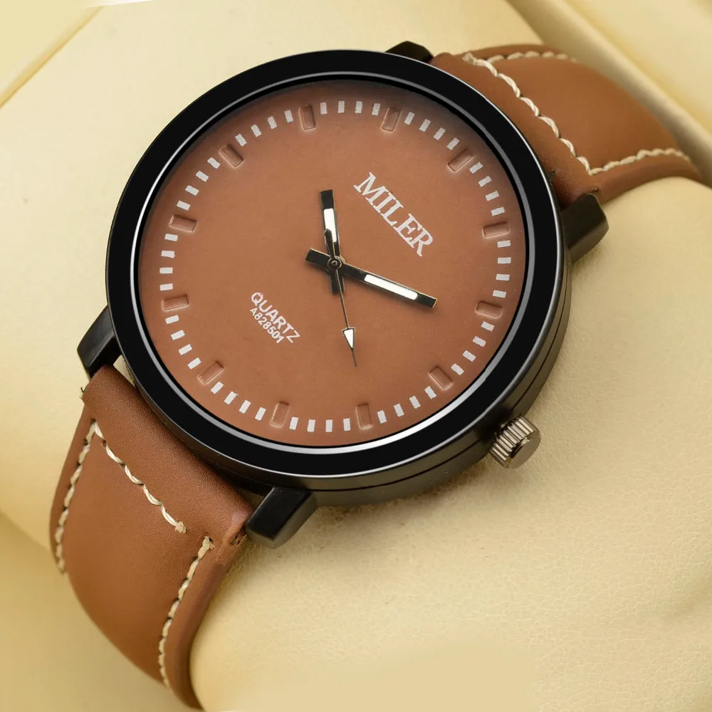 

2020 Fashion Miler Watch Men Sports Watches Brown Leather Band Analog Quartz Wristwatches Cheap Price Dropshipping Reloj Hombre