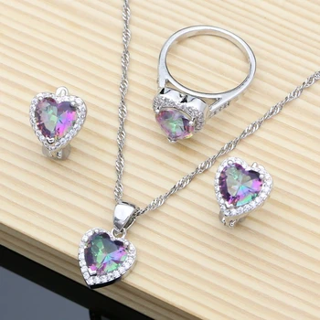 Heart Mystic Rainbow Zircon 925 Sterling Silver Jewelry Set For Women Wedding Accessories Earrings/Pendant/Necklace/Rings
Heart Mystic Rainbow Zircon 925 Sterling Silver Jewelry Set For Women Wedding Accessories Earrings/Pendant/Necklace/Rings