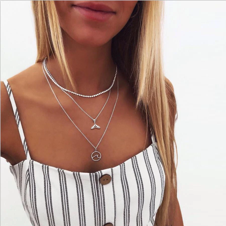 Cross border creative retro wave fish tail pendant multi-layer Necklace Amazon new three-layer Necklace
Cross border creative retro wave fish tail pendant multi-layer Necklace Amazon new three-layer Necklace