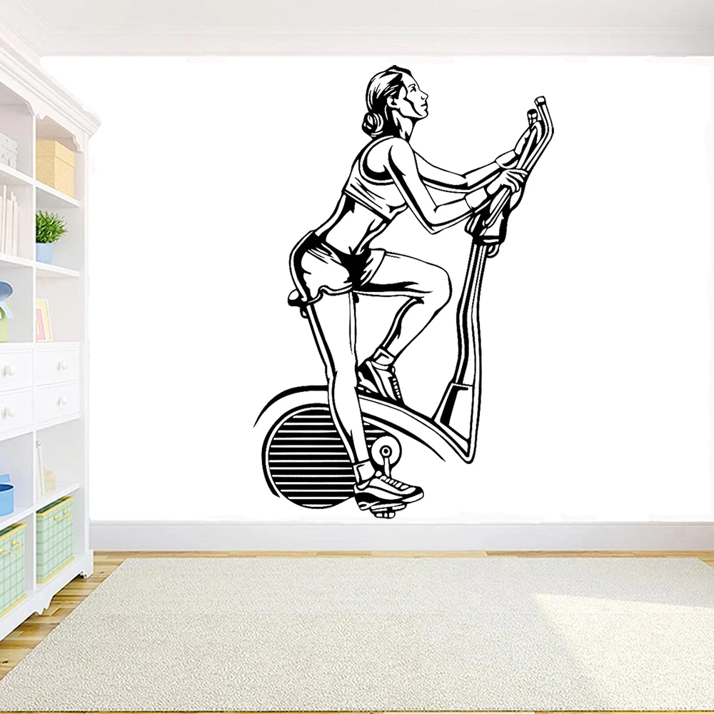 Фото Fitness Gym Bike Wall Decal Sport Motivation Girl Vinyl Removable Sticker Home Room Decoration Art Mural X559 | Дом и сад