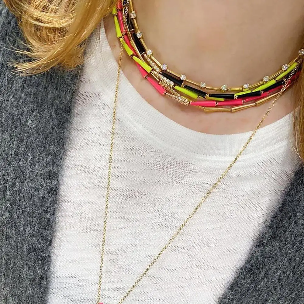 Neon Enamel colorful women jewelry Gold color Spiked bullet charm link chain choker trendy lady necklace new
Neon Enamel colorful women jewelry Gold color Spiked bullet charm link chain choker trendy lady necklace new