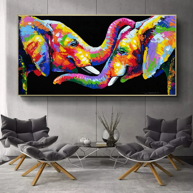 Colorful Elephant Oil Paintings on Canvas Wall Art Posters and Prints Couple Elephants Cuadros Pictures for Living Room Decor
Colorful Elephant Oil Paintings on Canvas Wall Art Posters and Prints Couple Elephants Cuadros Pictures for Living Room Decor