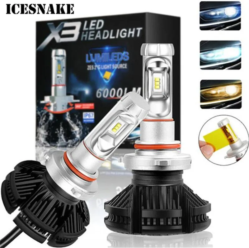 ICESNAKE Car Headlight H7 LED H4 LED H1 H11 H3 H13 H27 880 9006 9007 3000K 6500K 8000K 50W Auto Headlamp ZES Fog Light Bulb X3
ICESNAKE Car Headlight H7 LED H4 LED H1 H11 H3 H13 H27 880 9006 9007 3000K 6500K 8000K 50W Auto Headlamp ZES Fog Light Bulb X3