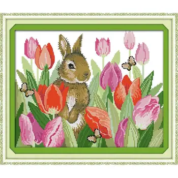 Joy Sunday Rabbit in tulips cross stitch printed canvas Embroidery Kit 14CT Animal fabric counted DIY needlework DMC Home decor
Joy Sunday Rabbit in tulips cross stitch printed canvas Embroidery Kit 14CT Animal fabric counted DIY needlework DMC Home decor
